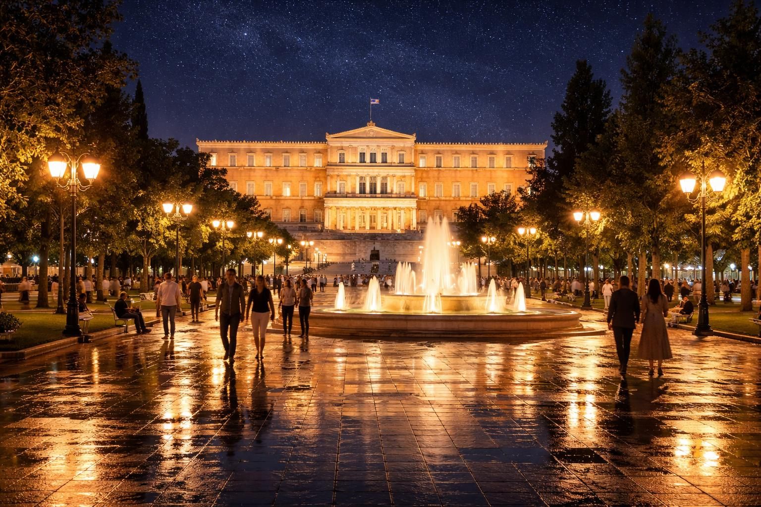 découvrez la magie nocturne de la place syntagma, cœur vibrant de la capitale grecque, où lumière et histoire se mêlent pour une expérience inoubliable.