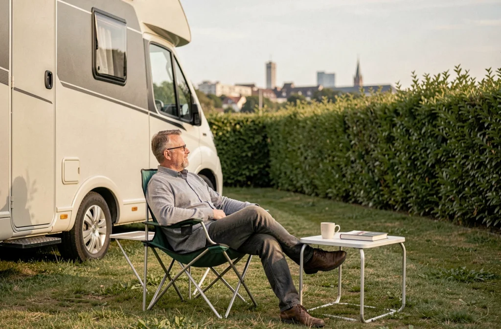 Camping-cariste se reposant sur son emplacement au Camping Le Brabois à Villers-lès-Nancy