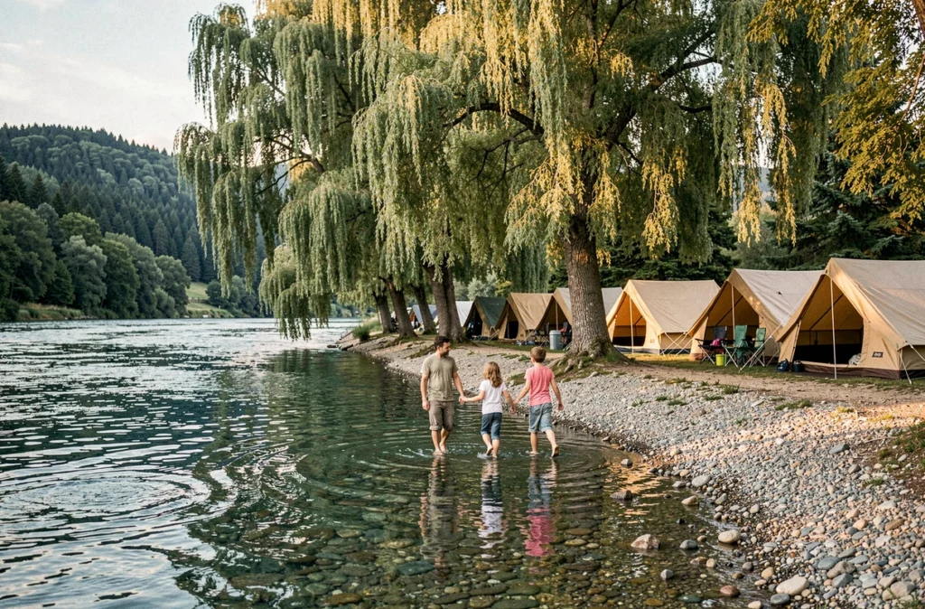 Famille se baignant dans la Vezouze au Camping de la Vezouze à Cirey-sur-Vezouze