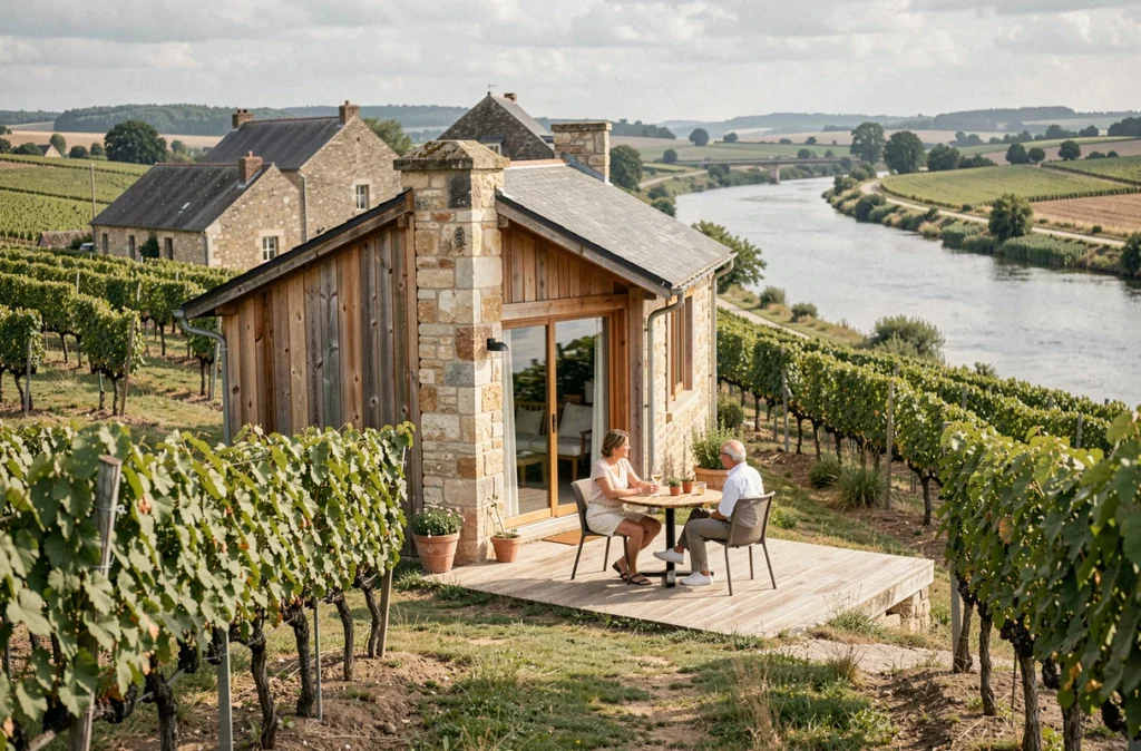 Écolodge de Loire niché dans les vignes à Saint-Georges-des-Sept-Voies avec vue sur la vallée
