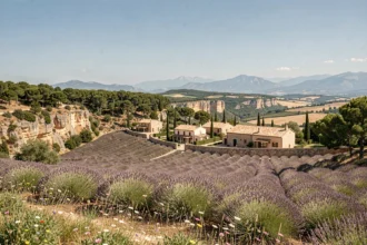 Vue panoramique des hébergements insolites en Provence-Alpes-Côte d'Azur au milieu des champs de lavande et des paysages méditerranéens
