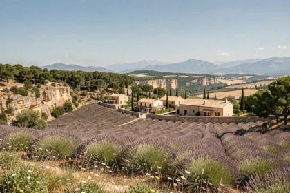 Vue panoramique des hébergements insolites en Provence-Alpes-Côte d'Azur au milieu des champs de lavande et des paysages méditerranéens