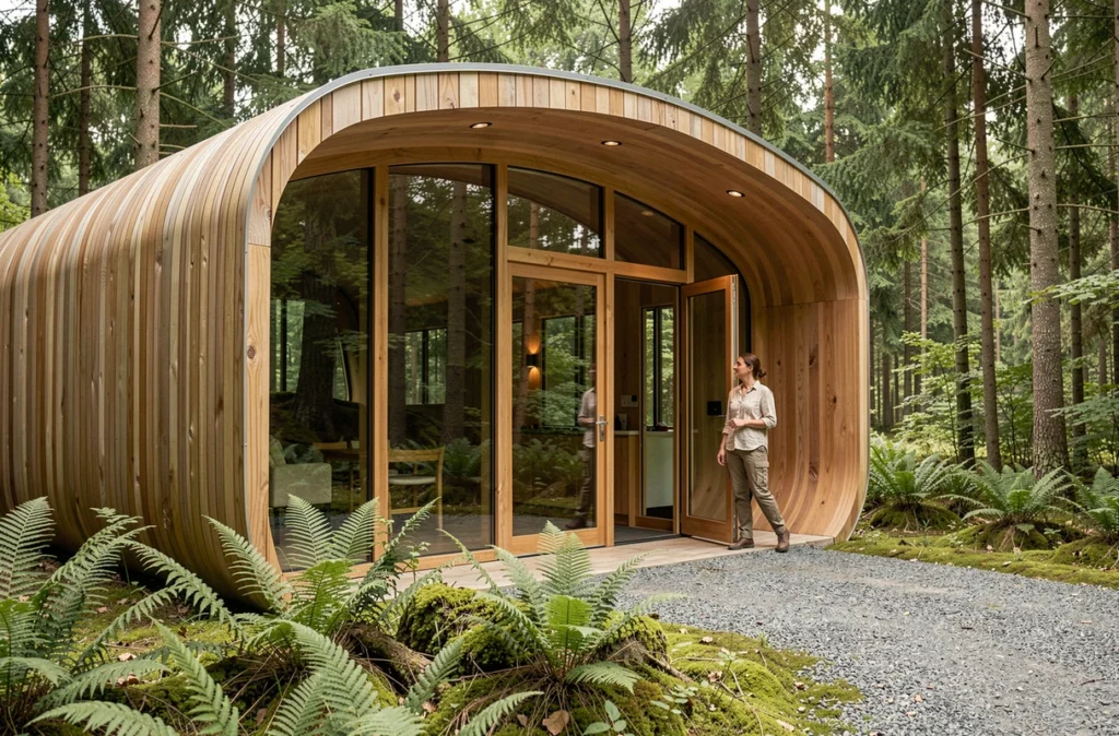 Écolodge contemporain en bois et verre niché dans la forêt près de Laval en Mayenne