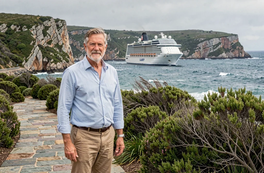 Voyageur sur la Garden Route avec un paquebot de croisière ancré dans la baie sud-africaine